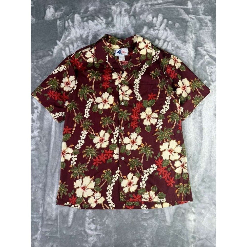 Vintage Nui Nalu Genuine Hawaiian Red Floral Button Up Shirt Men's‎ Size Medium